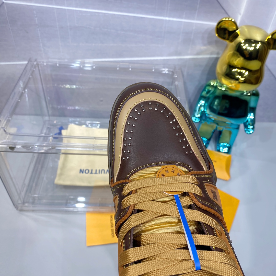 LV 精品仿製 Trainer 咖啡黃拼色運動鞋｜歐美奢侈品精品推薦