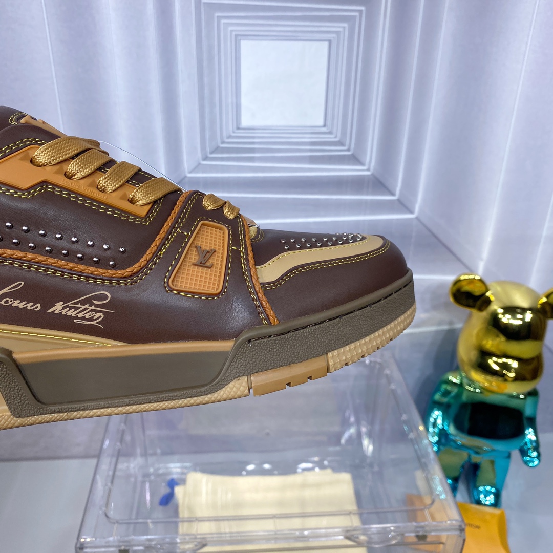 LV 精品仿製 Trainer 咖啡黃拼色運動鞋｜歐美奢侈品精品推薦