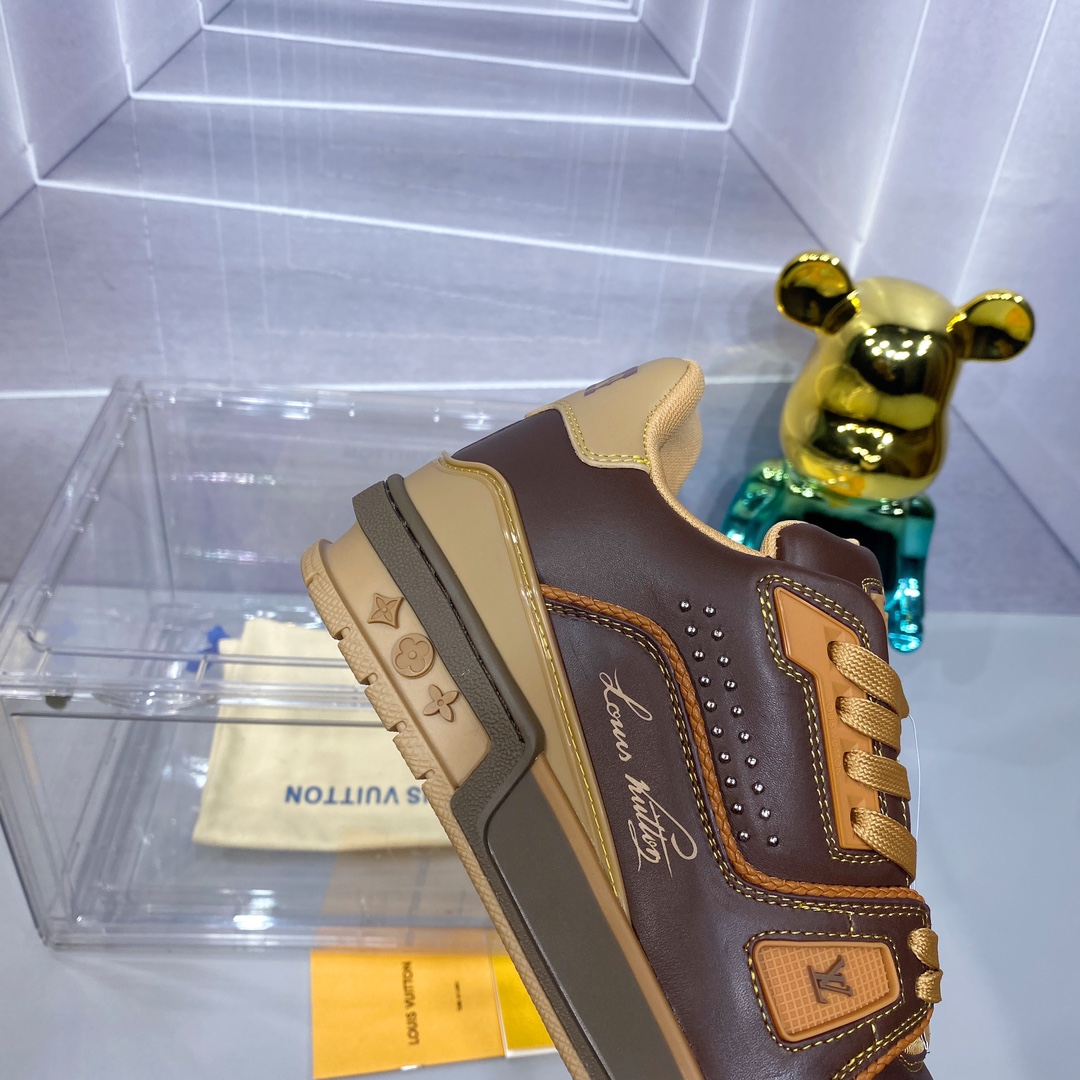 LV 精品仿製 Trainer 咖啡黃拼色運動鞋｜歐美奢侈品精品推薦