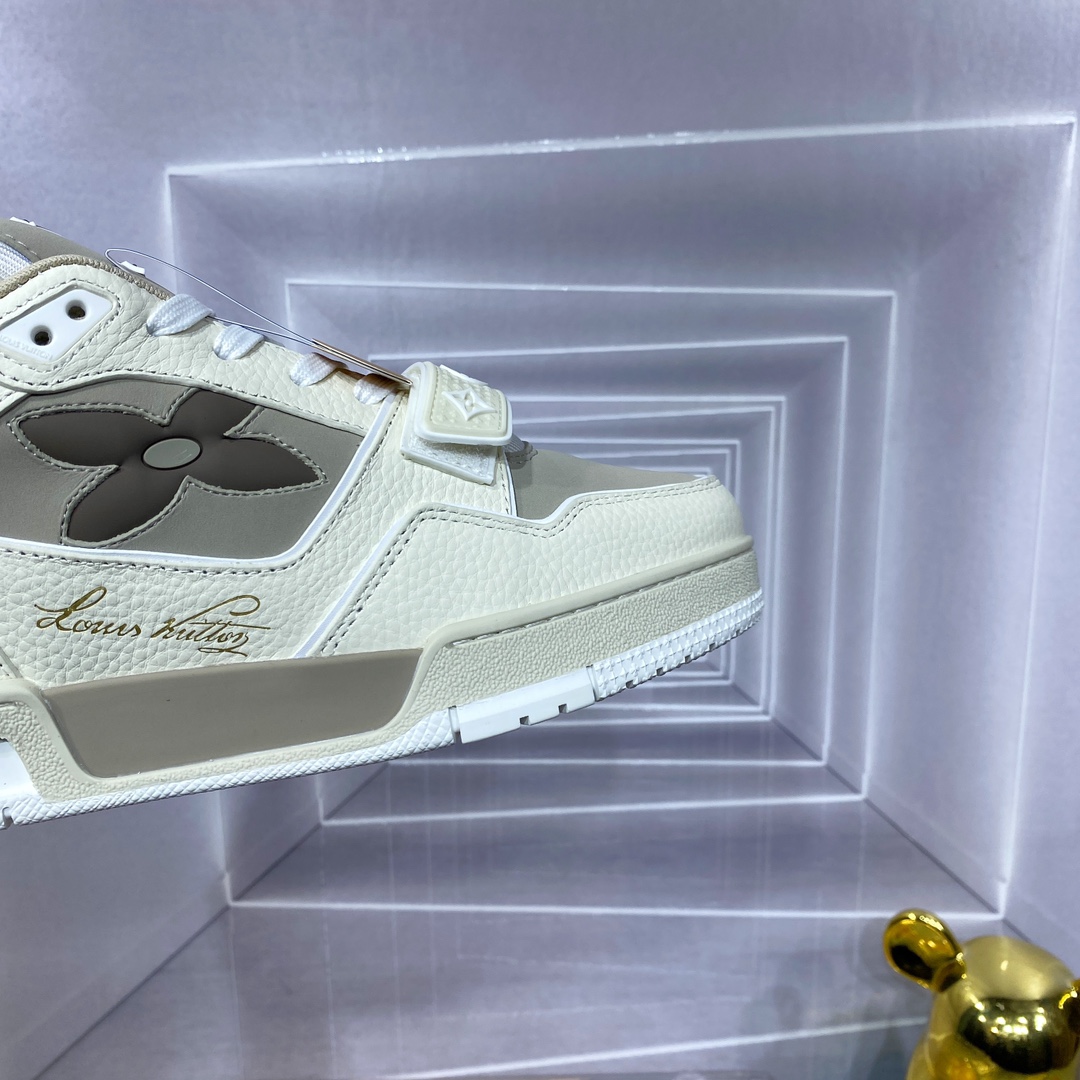 LV 精品仿製 Trainer 米白灰魔鬼氈運動鞋 簡約百搭款｜歐美奢侈品精品推薦