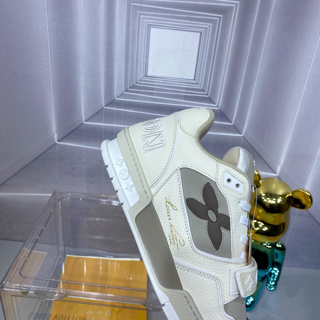 LV 精品仿製 Trainer 米白灰魔鬼氈運動鞋 簡約百搭款｜歐美奢侈品精品推薦