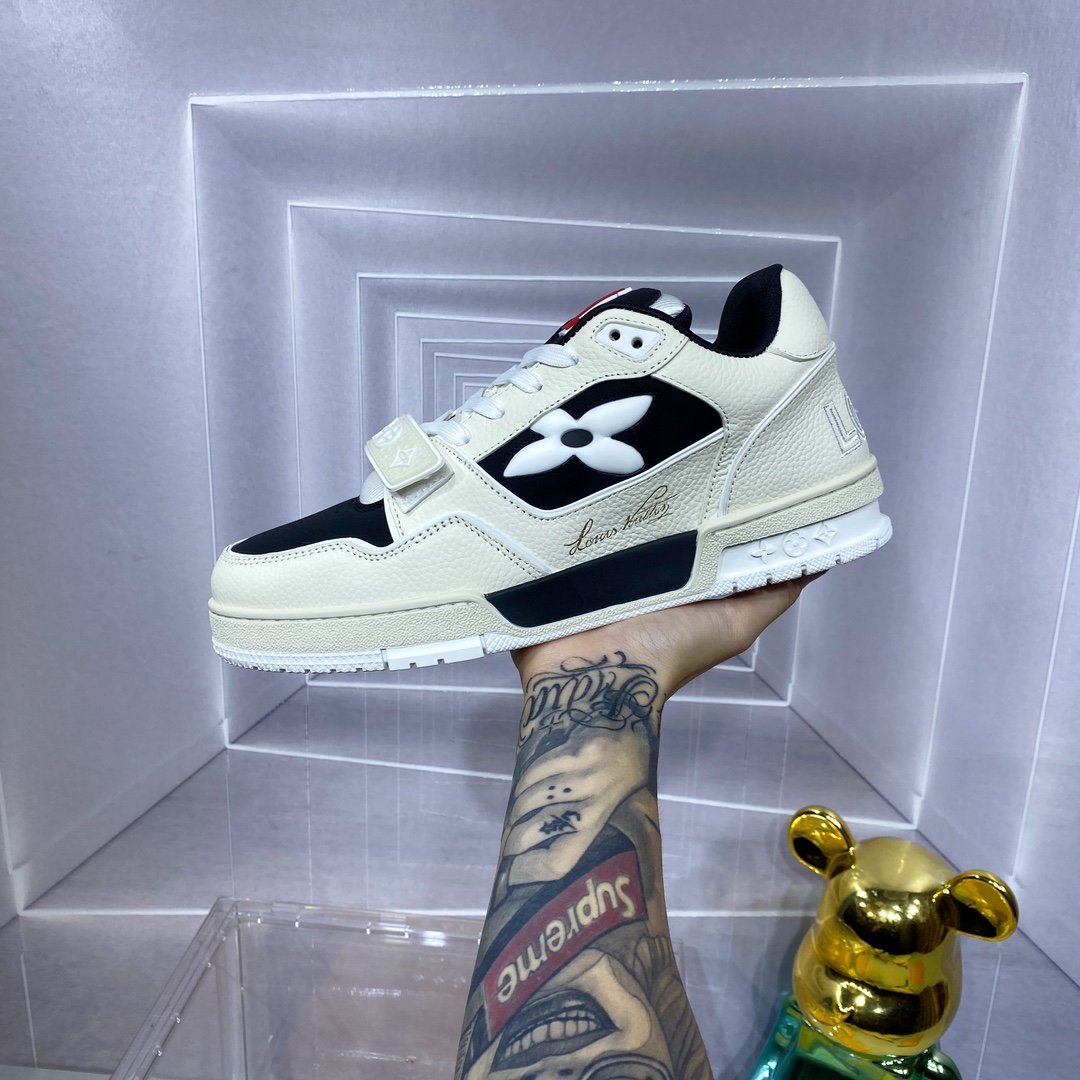 LV 高仿 Trainer 黑白紅魔鬼氈運動鞋 潮流百搭款｜歐美奢侈品精品推薦