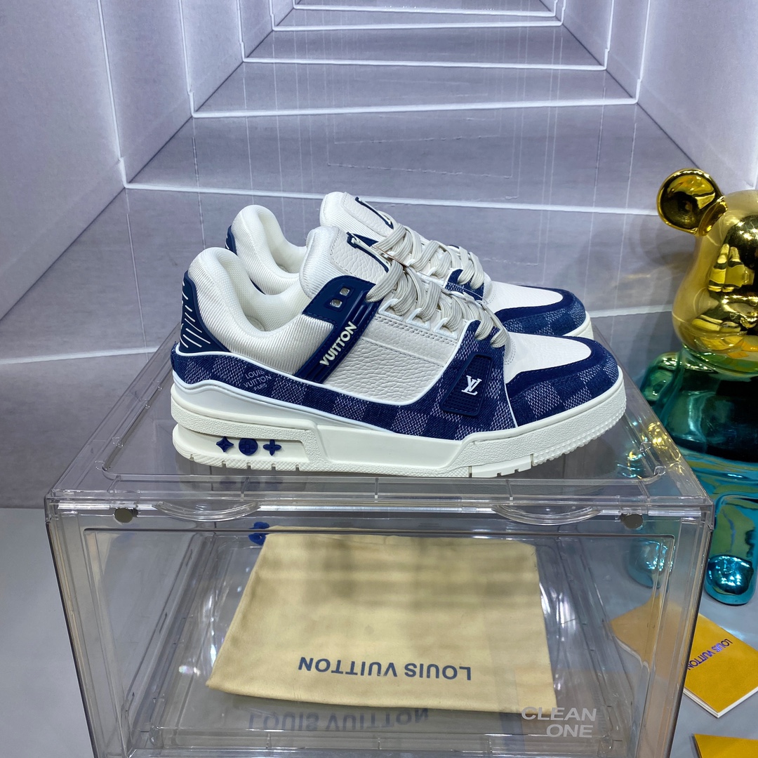 LV 一比一 Trainer 白藍拼接運動鞋 清爽百搭款｜歐美奢侈品精品推薦