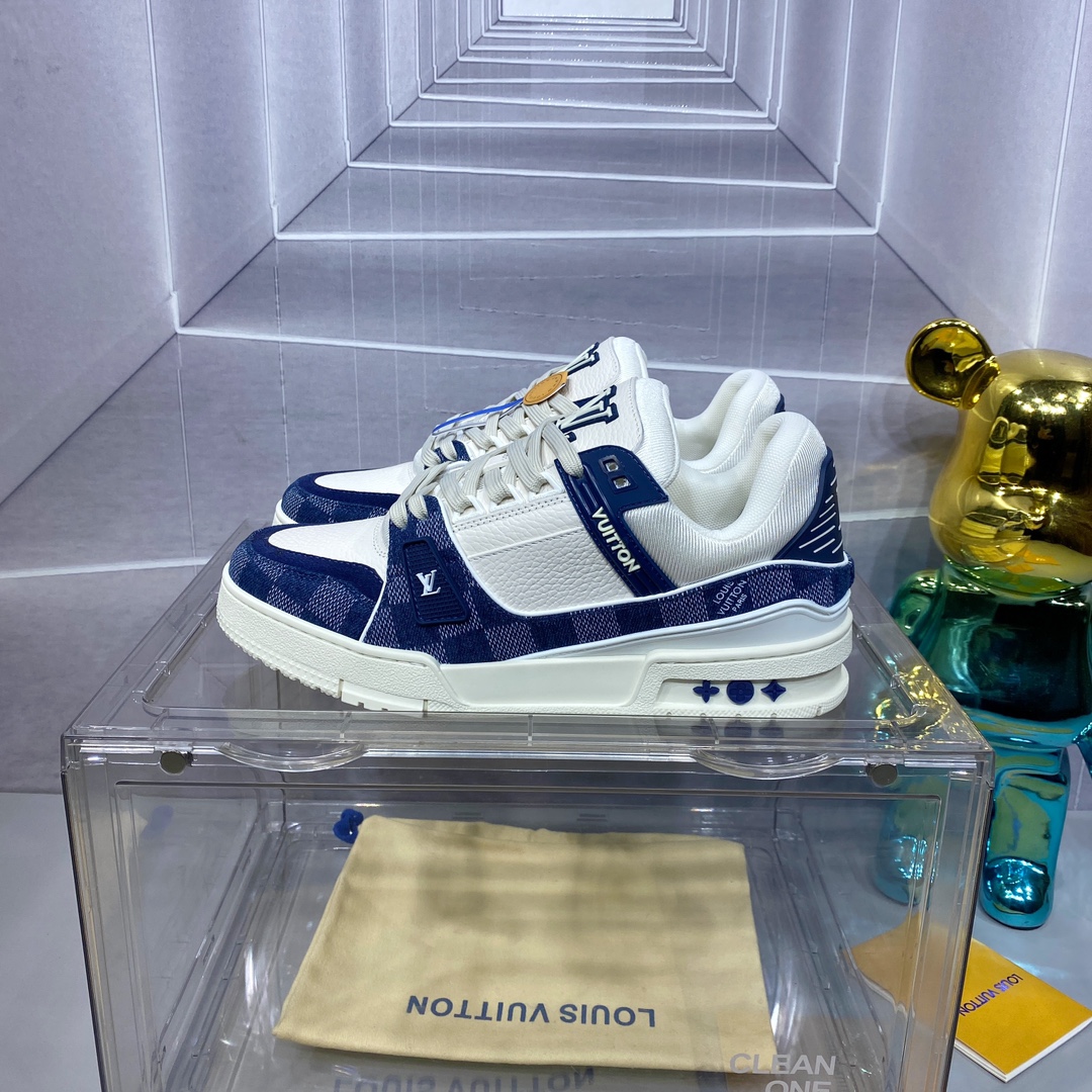 LV 一比一 Trainer 白藍拼接運動鞋 清爽百搭款｜歐美奢侈品精品推薦