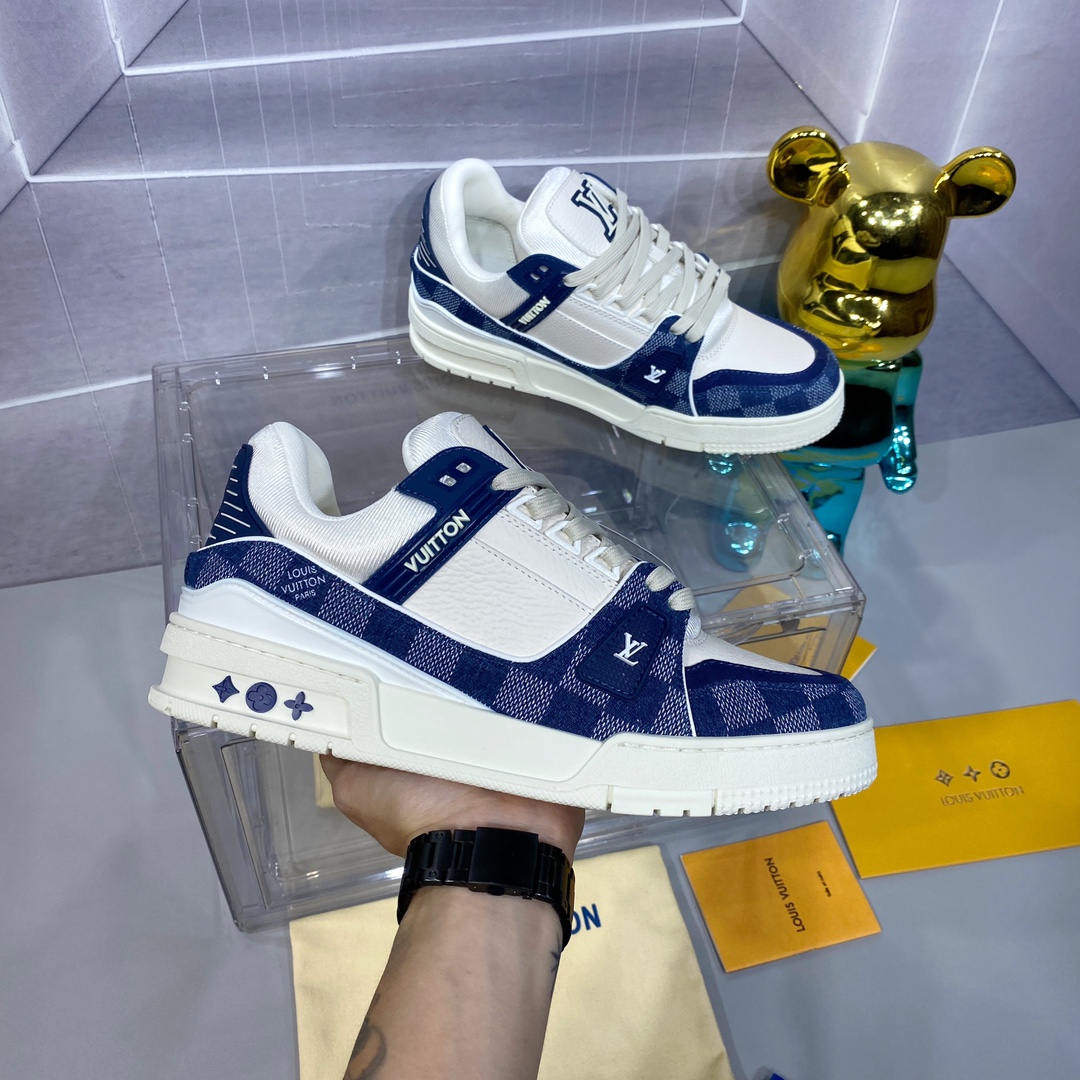 LV 一比一 Trainer 白藍拼接運動鞋 清爽百搭款｜歐美奢侈品精品推薦