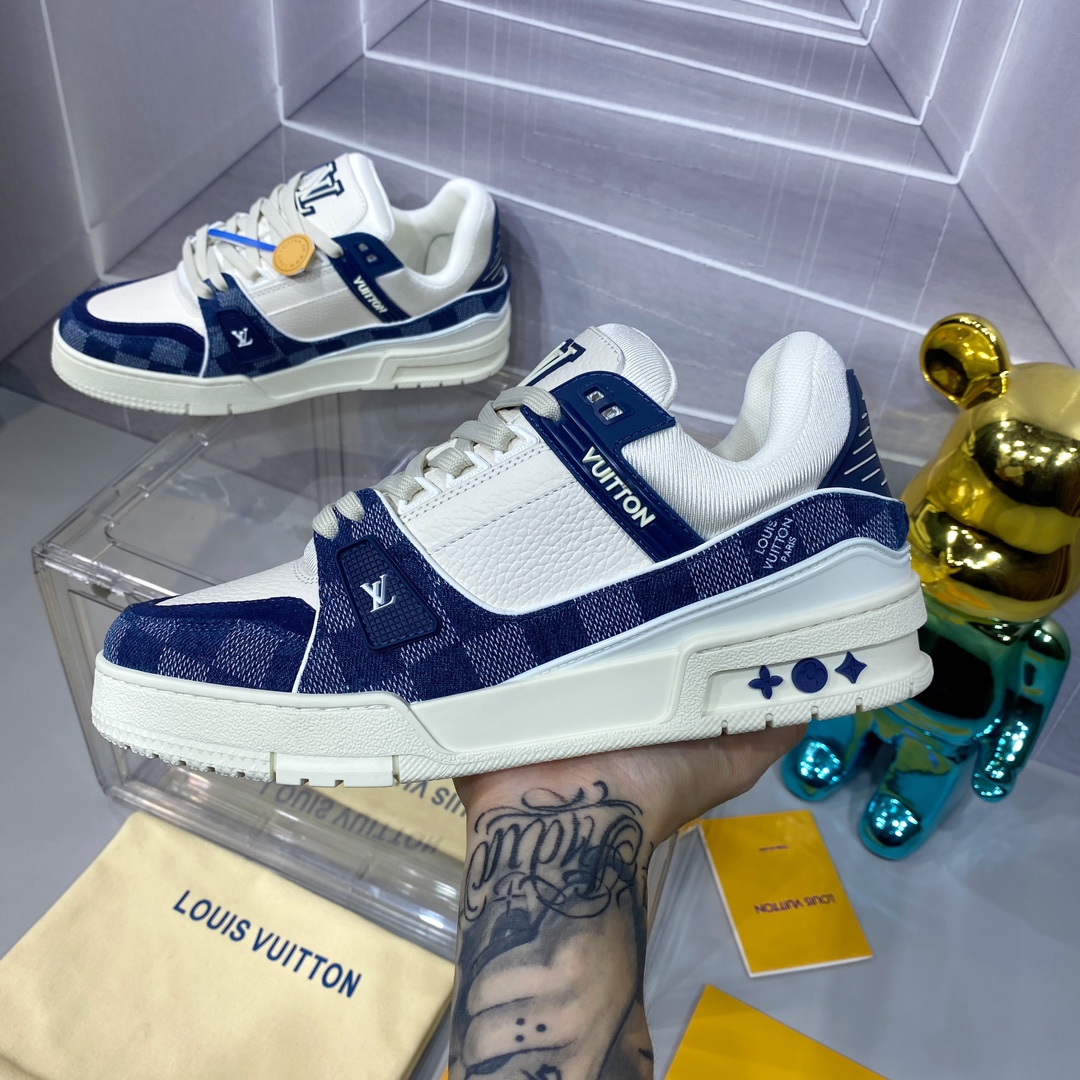 LV 一比一 Trainer 白藍拼接運動鞋 清爽百搭款｜歐美奢侈品精品推薦