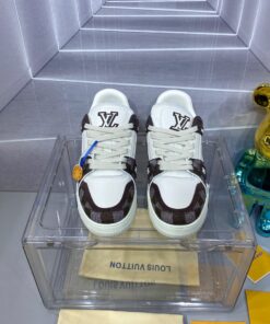 LV A貨 Trainer 白棕格紋拼接運動鞋 復古時尚款