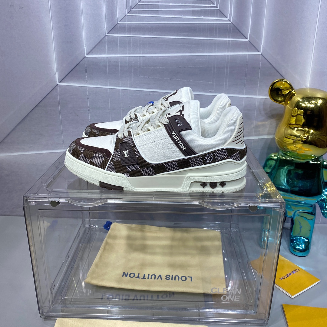 LV A貨 Trainer 白棕格紋拼接運動鞋 復古時尚款｜歐美奢侈品精品推薦