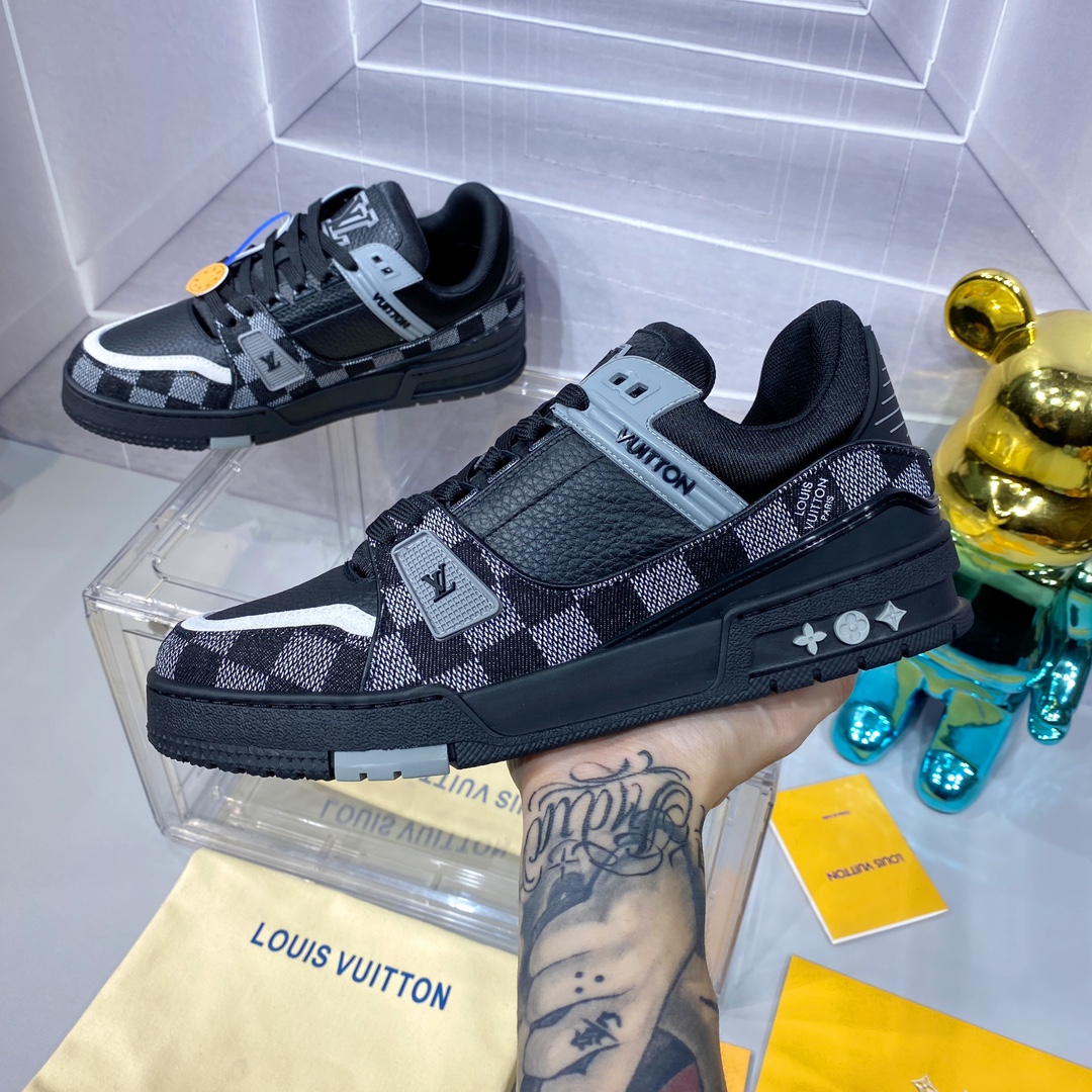 LV 精品仿製 Trainer 黑灰格紋運動鞋 低調時尚款｜歐美奢侈品精品推薦