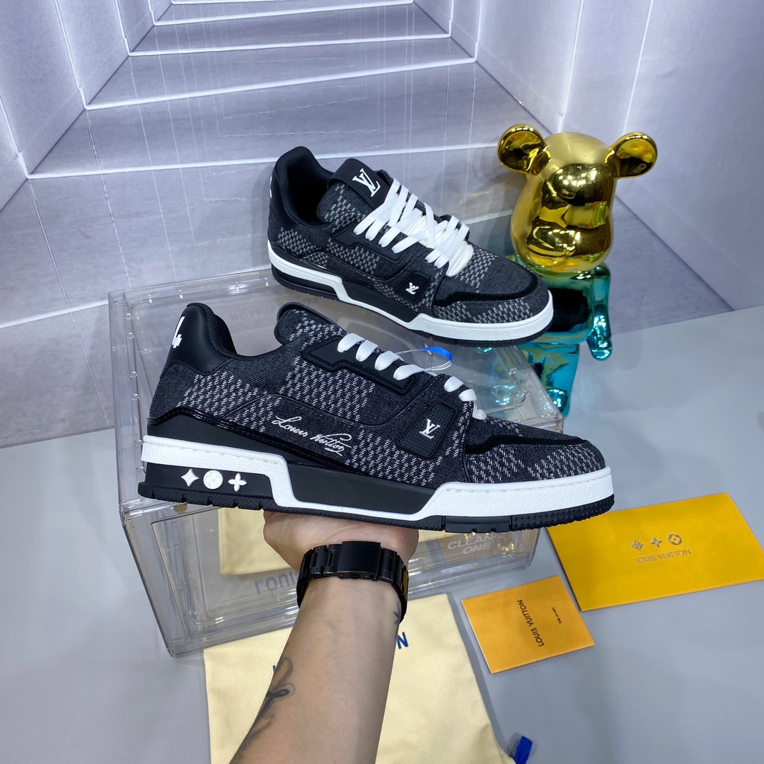 LV 原單 Trainer 黑灰丹寧運動鞋 經典百搭款｜歐美奢侈品精品推薦