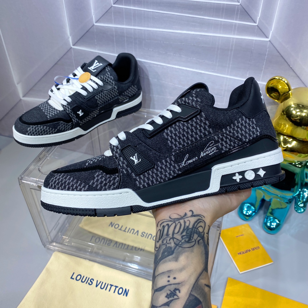 LV 原單 Trainer 黑灰丹寧運動鞋 經典百搭款｜歐美奢侈品精品推薦