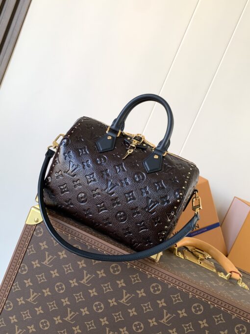 LV 精品仿製 Monogram 壓紋手提包 深棕黑拼 時尚氣質款