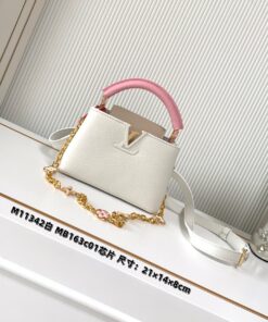 LV 原單 白色手提包 粉色手柄鏈條點綴小巧款