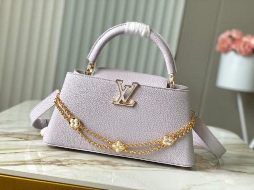 LV A貨淡紫色金鏈花飾手提包 大號優雅百搭款