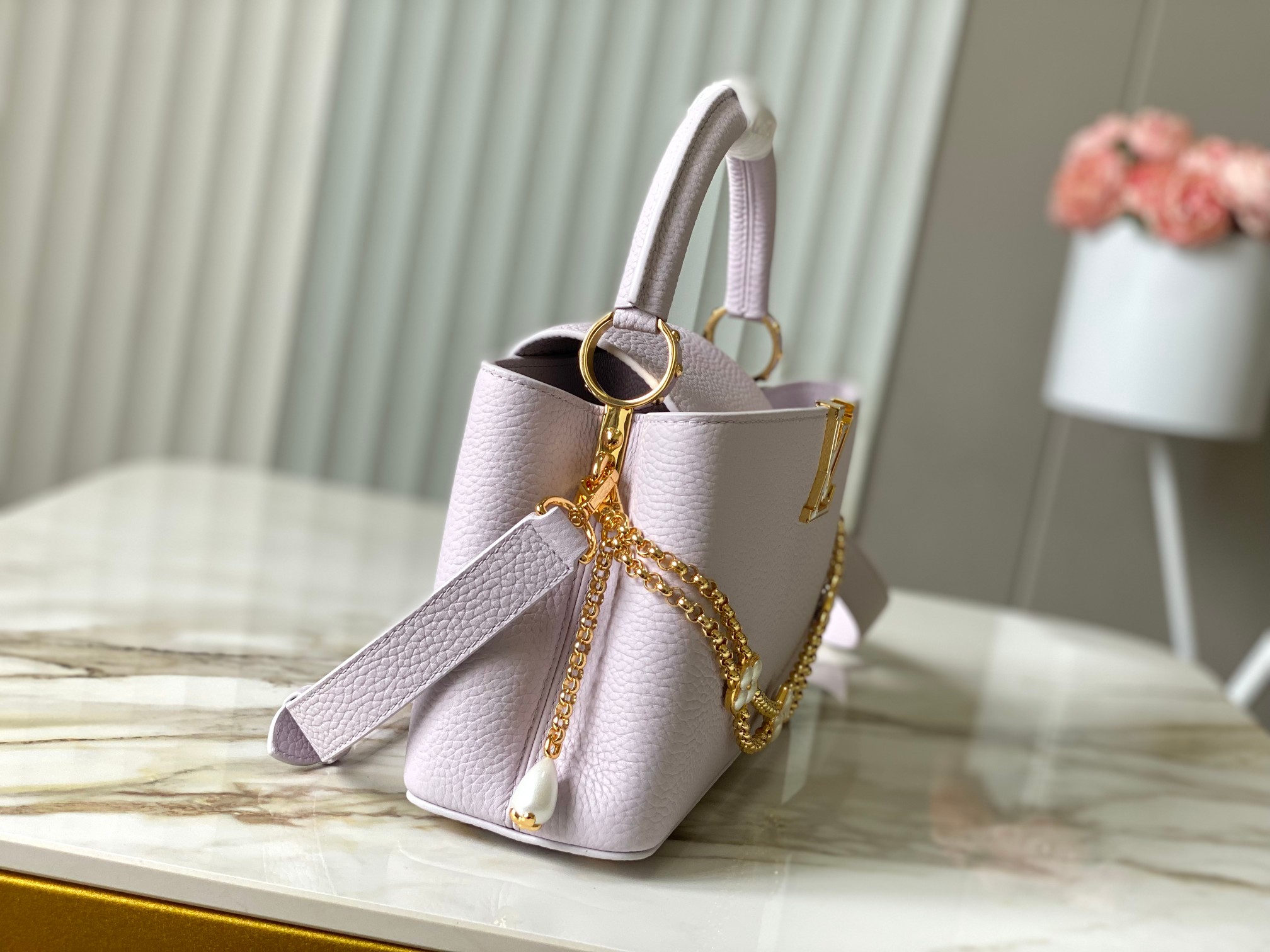LV A貨淡紫色金鏈花飾手提包 大號優雅百搭款｜歐美奢侈品精品推薦