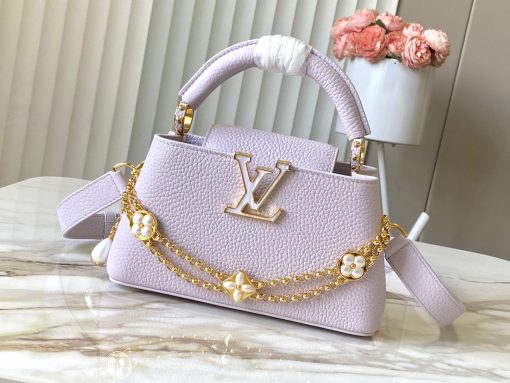 LV 高仿淡紫色花鏈裝飾手提包 優雅百搭名媛款