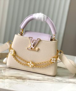 LV 高仿奶油白金鏈花飾手提包 小號氣質百搭款