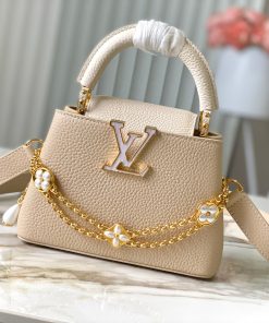 LV 一比一 Capucines 奶茶色手提包 金鏈點綴款