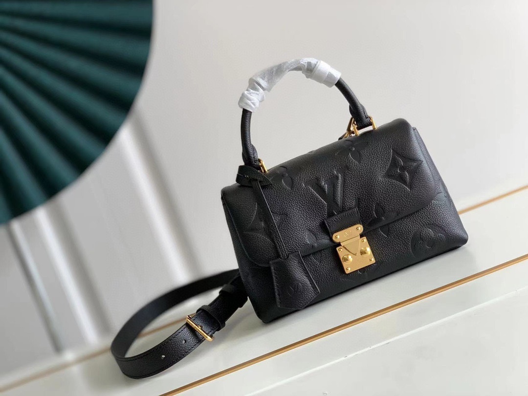 LV 一比一 Monogram壓紋鎖扣手提包 黑色金扣設計