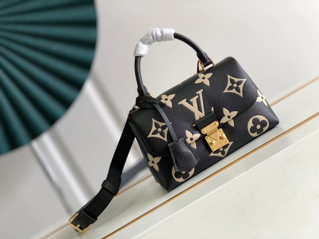 LV A貨 Monogram壓紋鎖扣手提包 黑色金扣款
