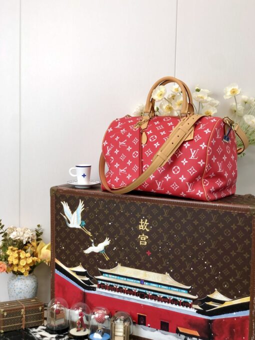 LV 高仿波士頓包 M24420 紅色Monogram 大容量旅行款