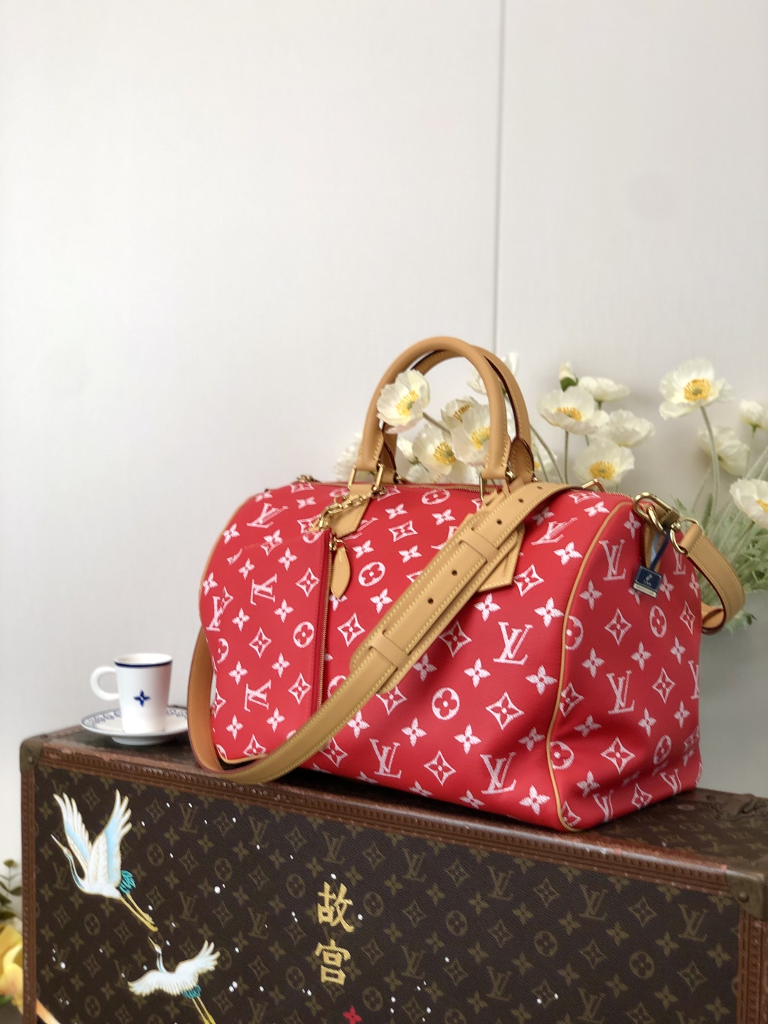 LV 高仿波士頓包 M24420 紅色Monogram 大容量旅行款｜歐美奢侈品精品推薦