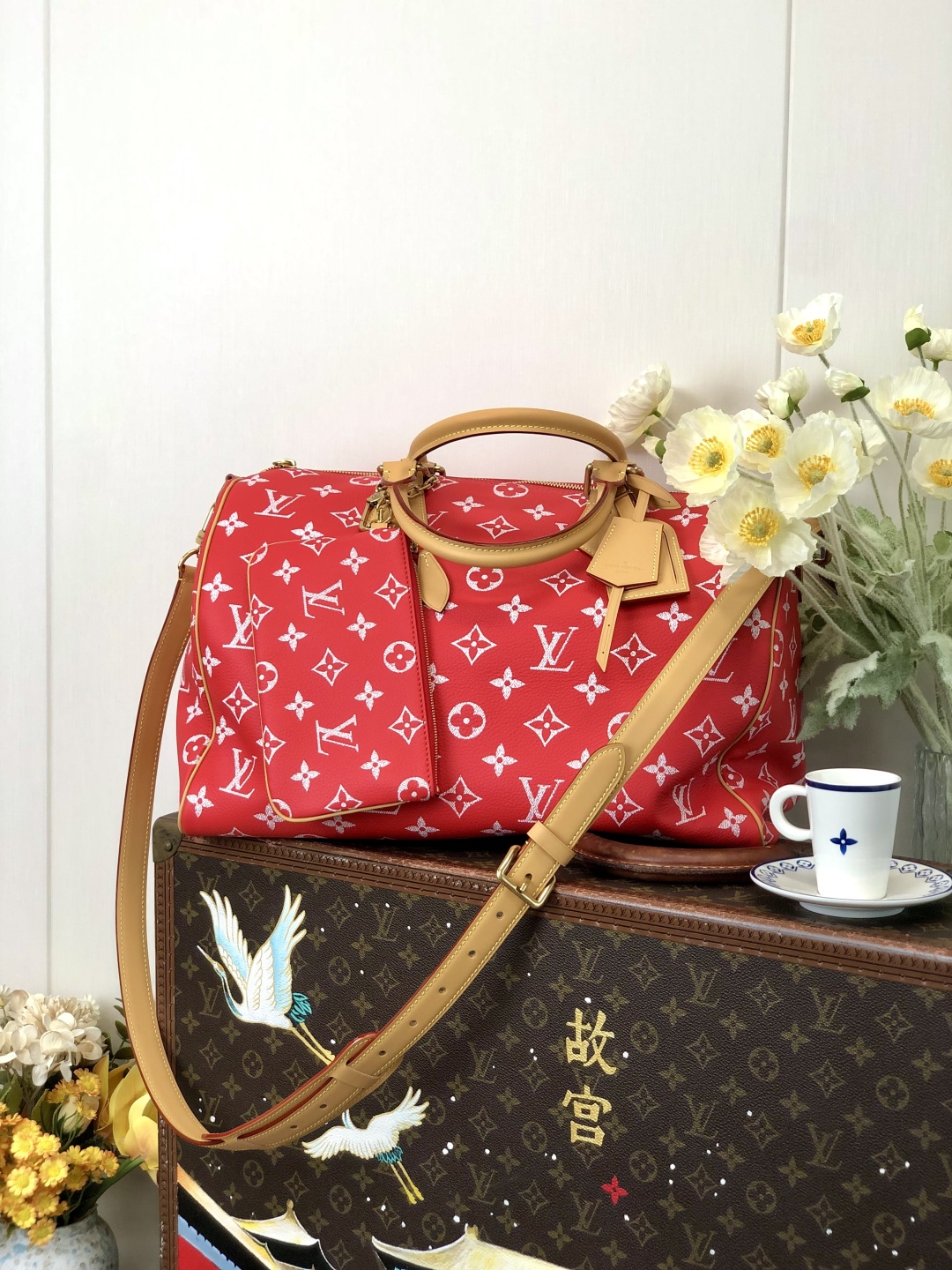 LV 高仿波士頓包 M24420 紅色Monogram 大容量旅行款｜歐美奢侈品精品推薦