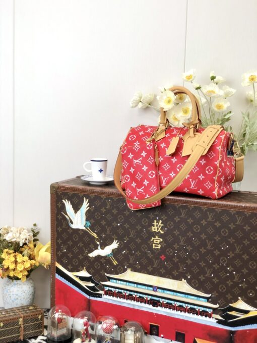 LV 高仿波士頓包 M24429 紅色Monogram 鮮明旅行手提款