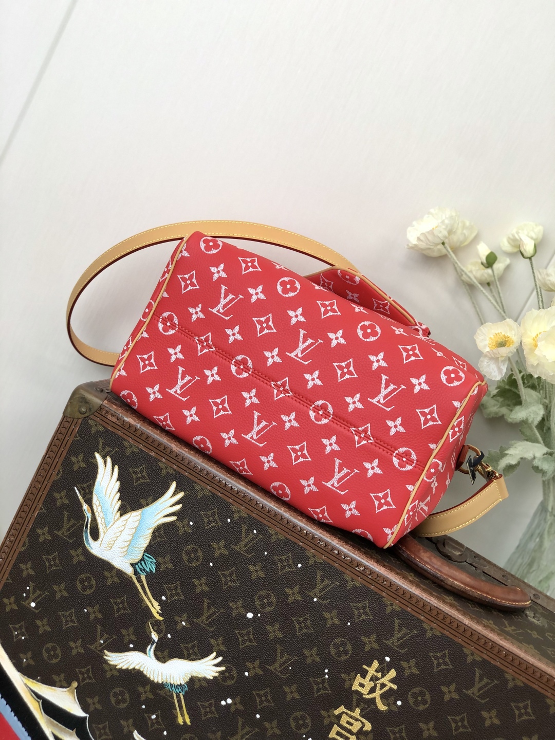 LV 高仿波士頓包 M24429 紅色Monogram 鮮明旅行手提款｜歐美奢侈品精品推薦