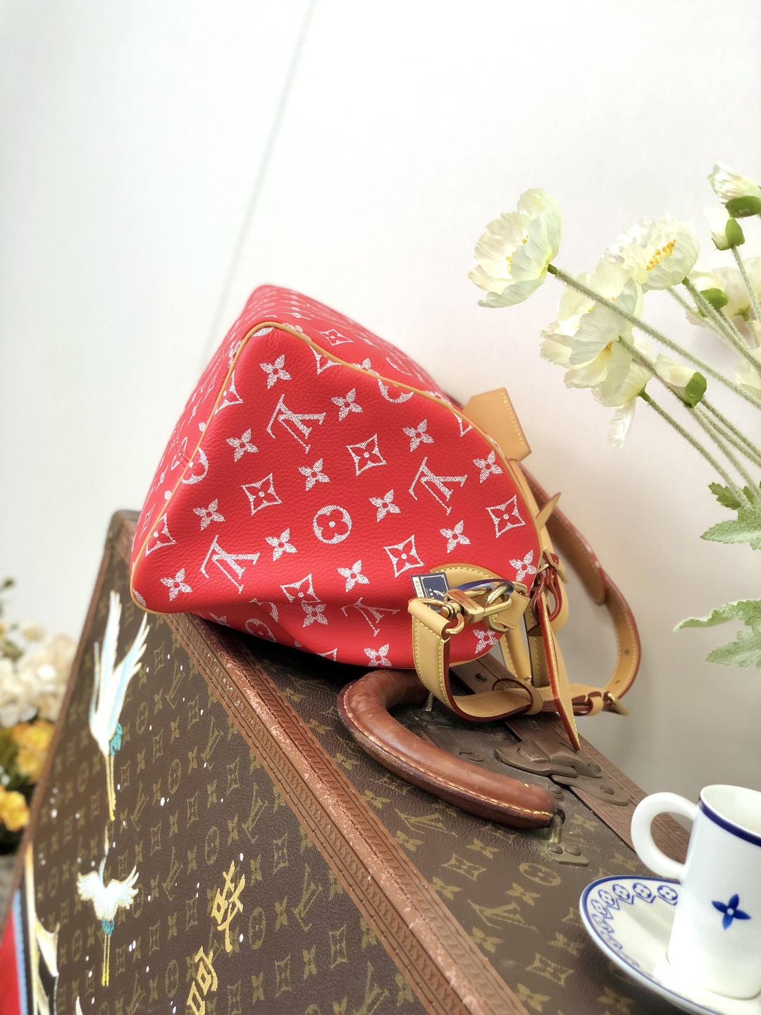 LV 高仿波士頓包 M24429 紅色Monogram 鮮明旅行手提款｜歐美奢侈品精品推薦