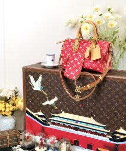 LV 高仿波士頓包 M24425 紅色Monogram 附配件精品旅行包