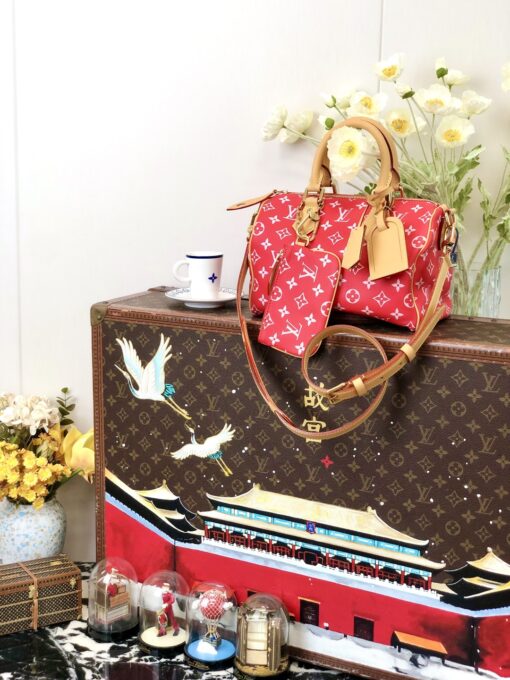 LV 高仿波士頓包 M24425 紅色Monogram 附配件精品旅行包