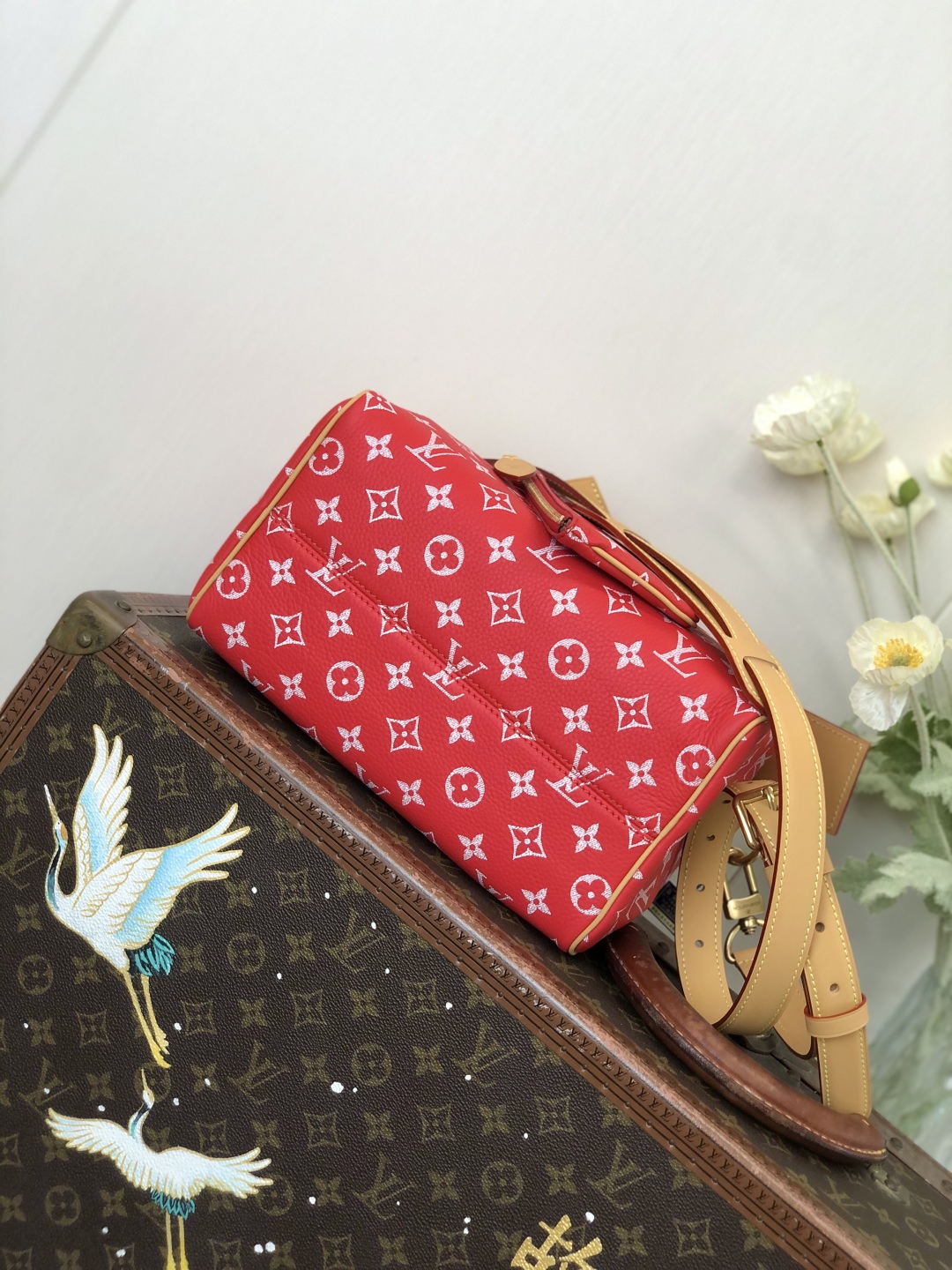 LV 高仿波士頓包 M24425 紅色Monogram 附配件精品旅行包｜歐美奢侈品精品推薦
