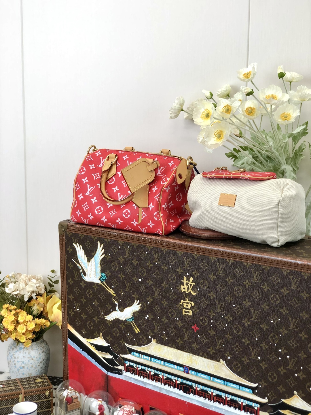 LV 高仿波士頓包 M24425 紅色Monogram 附配件精品旅行包｜歐美奢侈品精品推薦