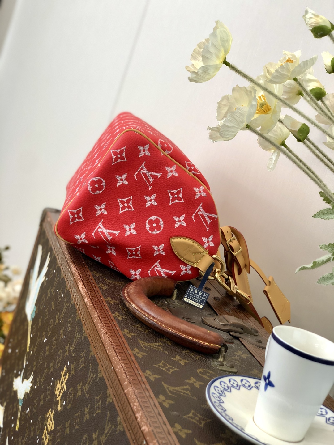 LV 高仿波士頓包 M24425 紅色Monogram 附配件精品旅行包｜歐美奢侈品精品推薦