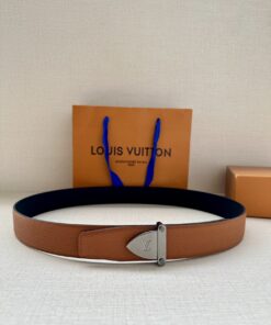 LV 原單男士皮帶 棕色牛皮銀扣設計