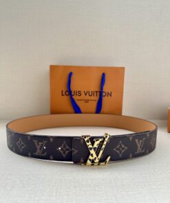 LV 高仿經典老花皮帶 金色LV扣