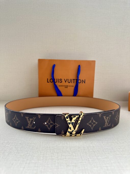 LV 高仿經典老花皮帶 金色LV扣