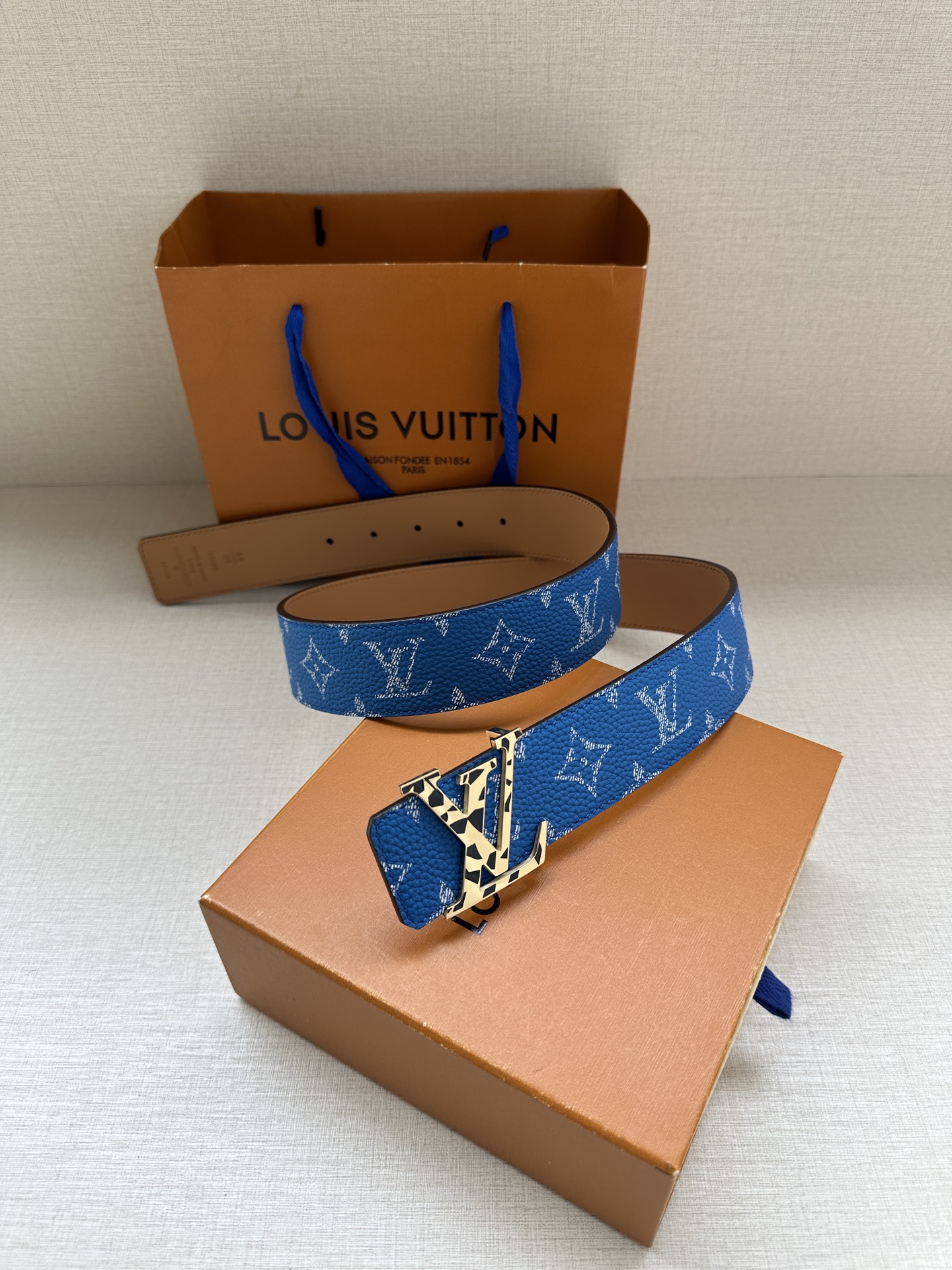 LV 一比一藍色老花皮帶 金色LV扣｜歐美奢侈品精品推薦