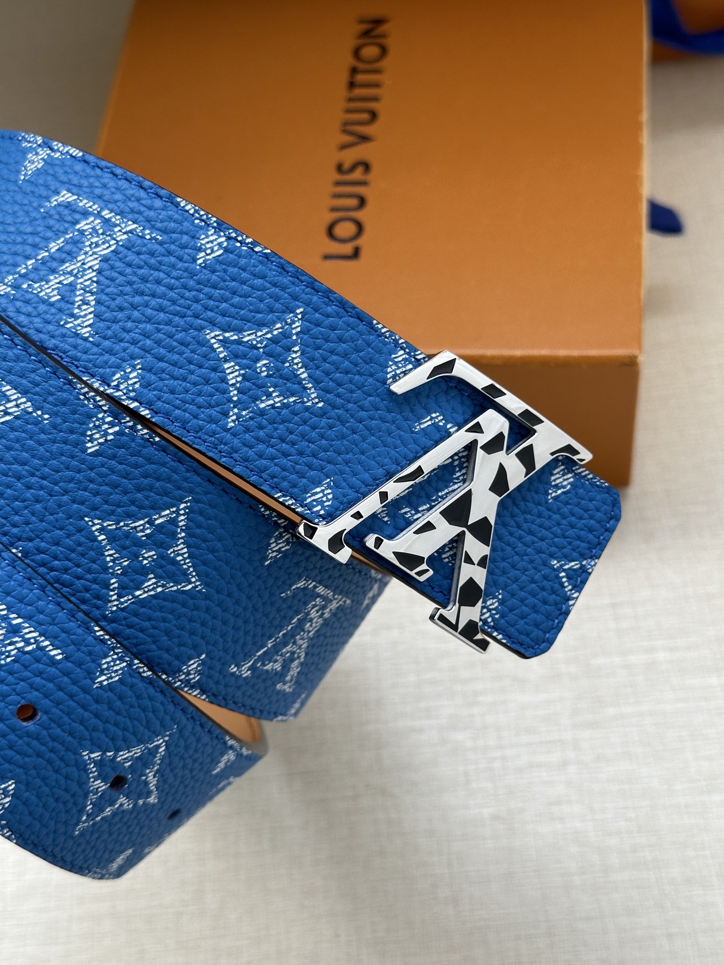 LV 一比一藍色老花皮帶 金色LV扣｜歐美奢侈品精品推薦