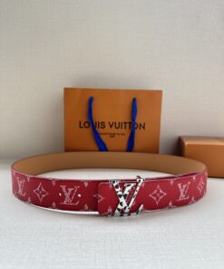 LV 原單紅色老花皮帶 銀色LV扣