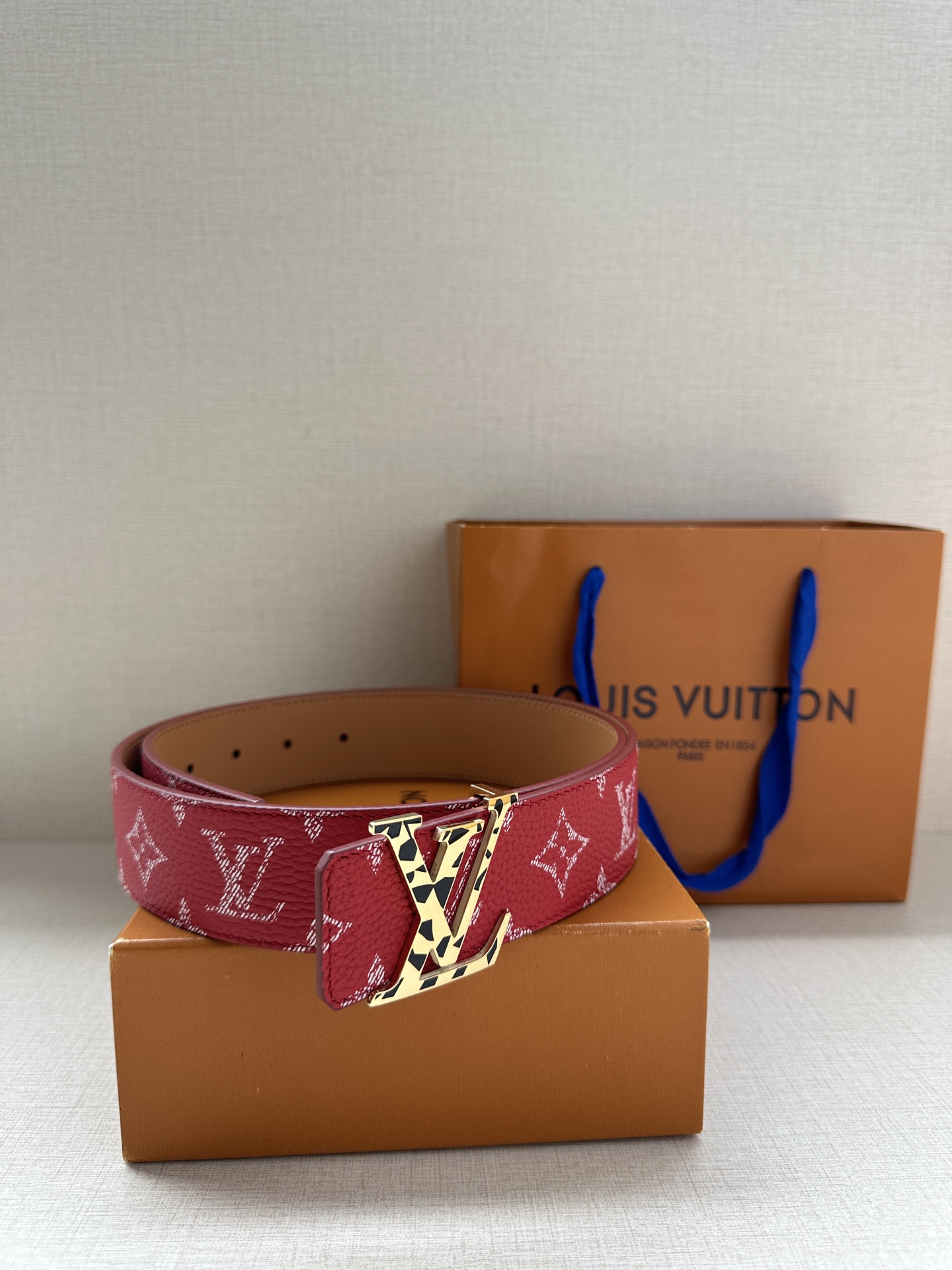 LV 原單紅色老花皮帶 銀色LV扣｜歐美奢侈品精品推薦