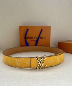 LV 一比一黃色老花皮帶 金色LV扣