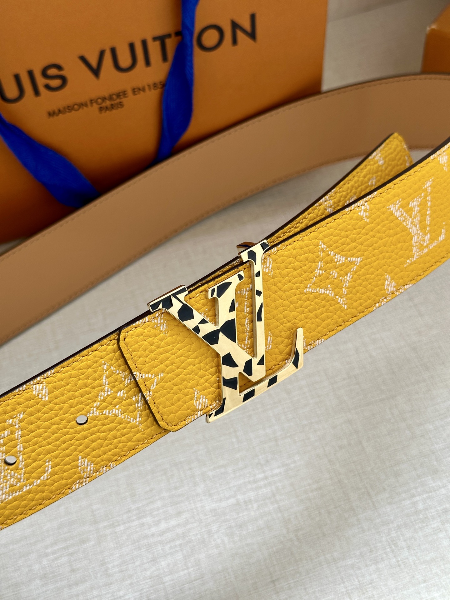 LV 一比一黃色老花皮帶 金色LV扣｜歐美奢侈品精品推薦