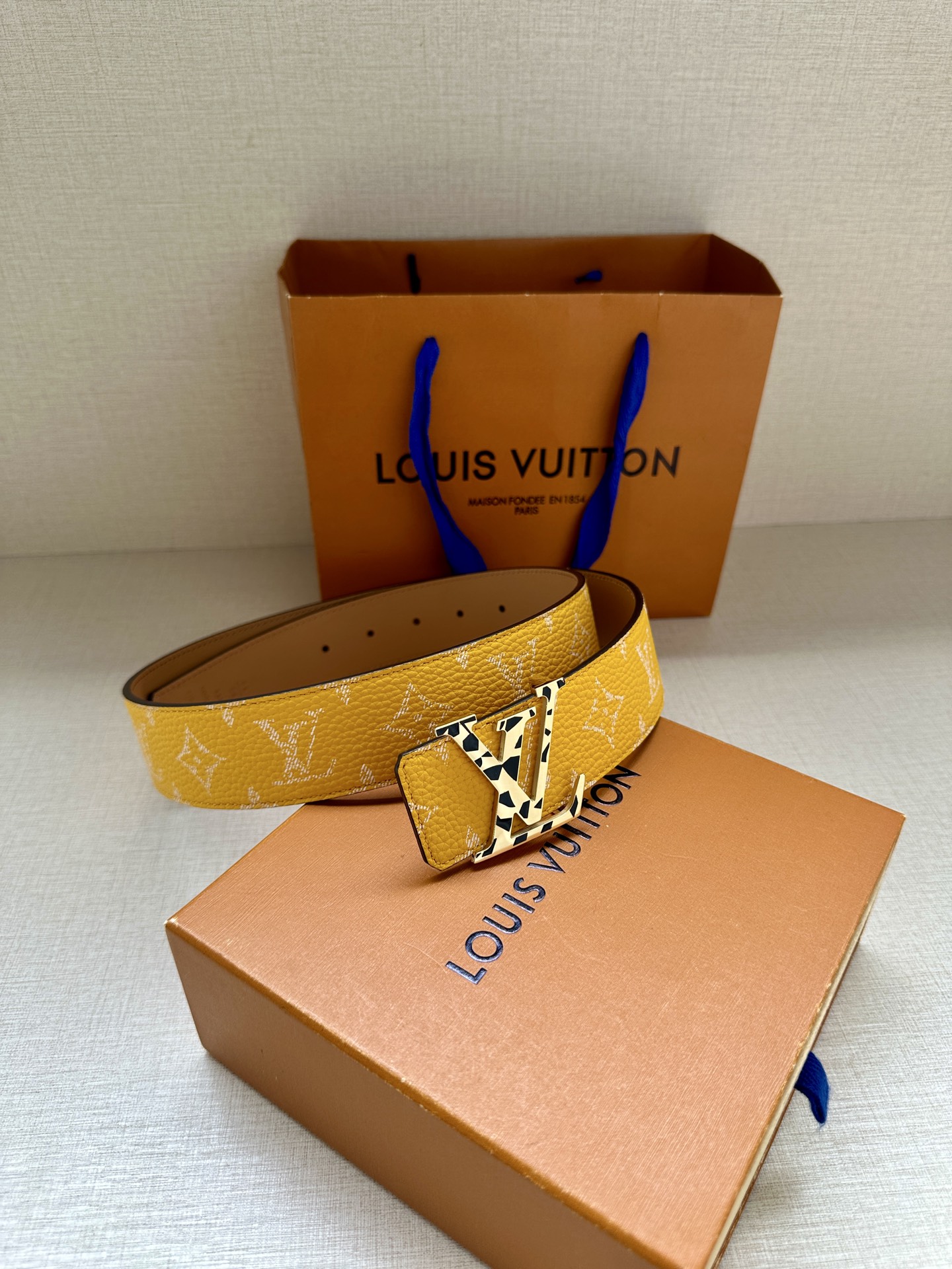 LV 一比一黃色老花皮帶 金色LV扣｜歐美奢侈品精品推薦