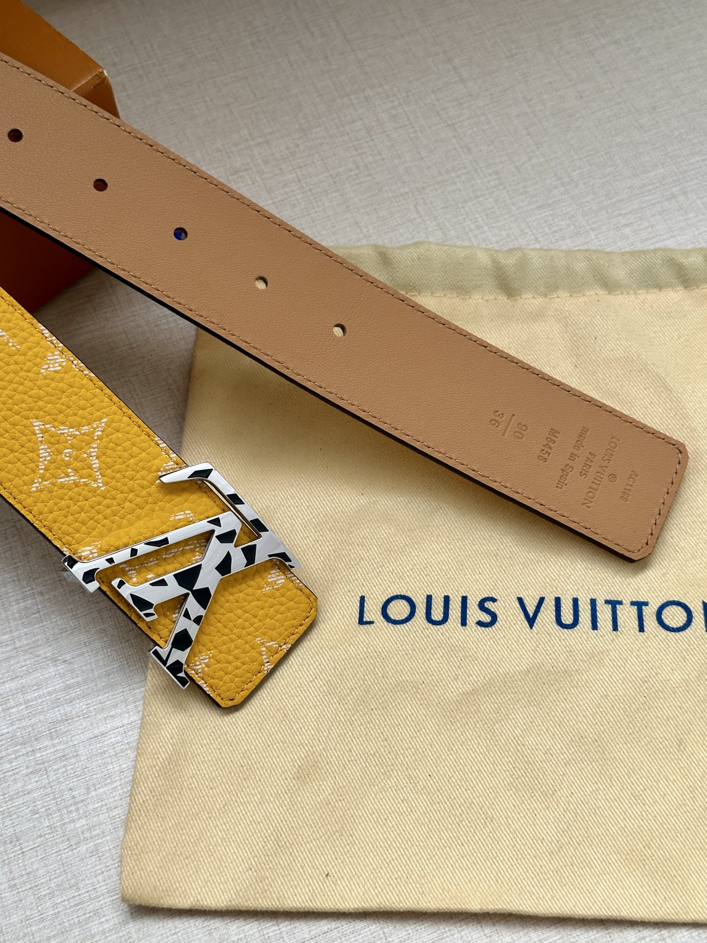 LV 一比一黃色老花皮帶 金色LV扣｜歐美奢侈品精品推薦