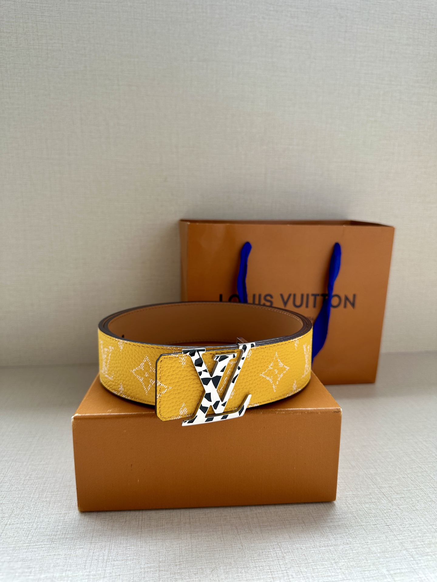 LV 一比一黃色老花皮帶 金色LV扣｜歐美奢侈品精品推薦