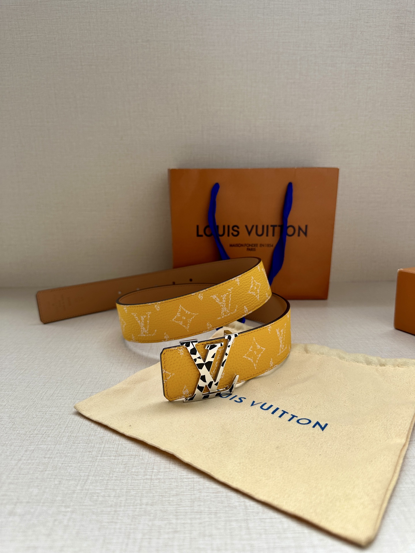 LV 一比一黃色老花皮帶 金色LV扣｜歐美奢侈品精品推薦