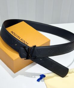 LV 原單黑色壓花皮帶 銀色LV扣