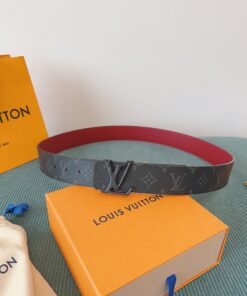 LV 一比一 Monogram灰黑皮帶 紅色內裡 黑扣